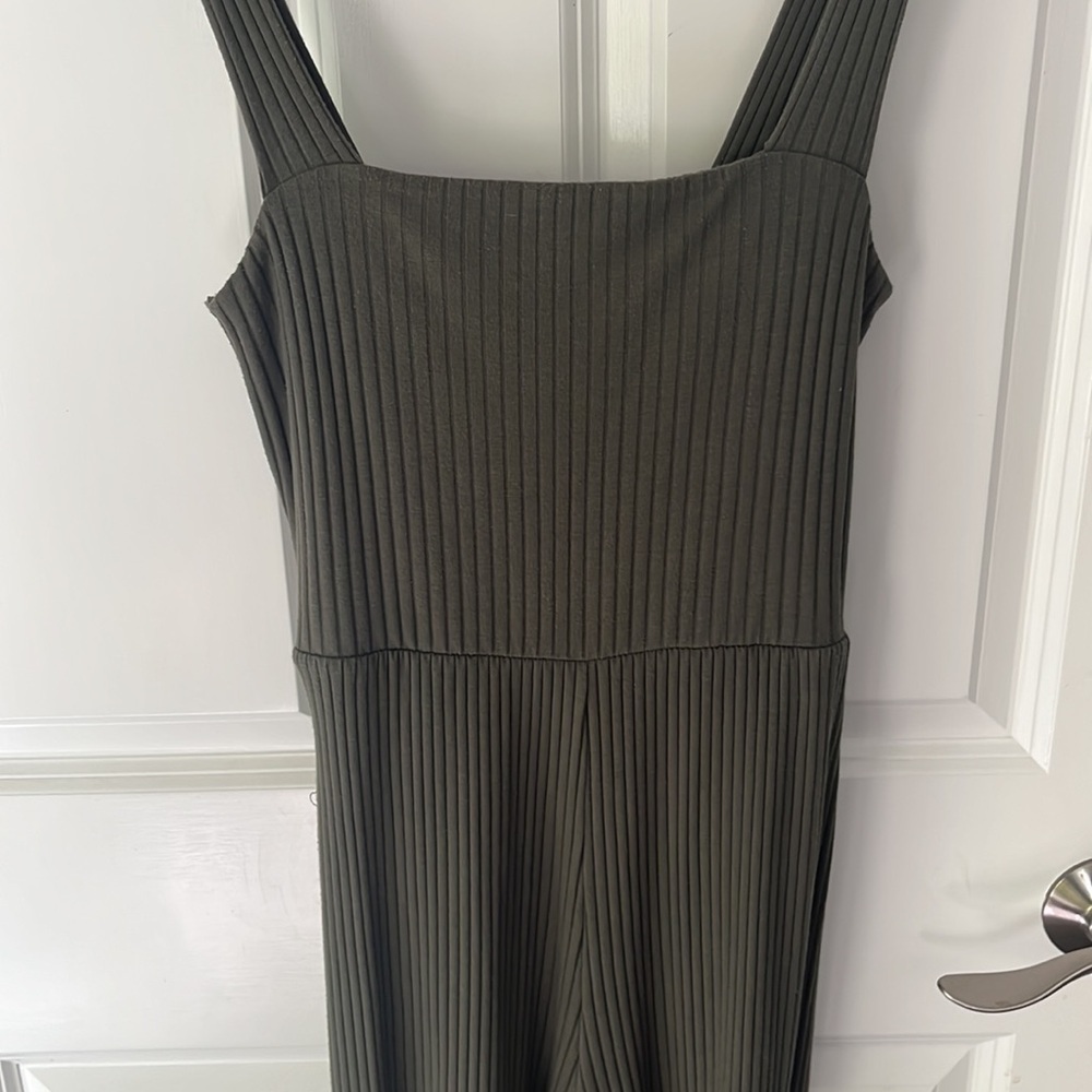 American Eagle Women's Ribbed Tie Waist Tank Jumpsuit in Olive Green sz XS - Picture 9 of 14